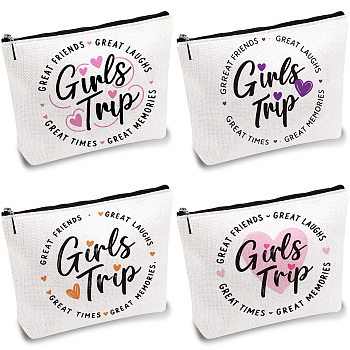 4Pcs Printed Polyester Cosmetic Pouches, Waterproof Clutch Bags, Toiletry Bags for Women, Rectangle, Word, 245x195x50mm