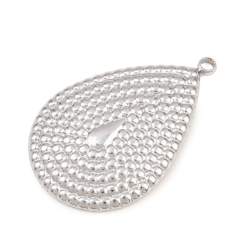 304 Stainless Steel Pendants, Teardrop with Beaded Edge Charms, Stainless Steel Color, 27x18x2mm, Hole: 1.6mm