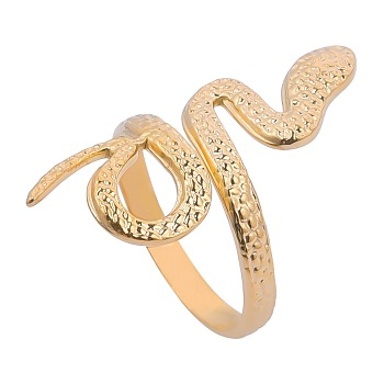 Snake Stainless Steel Open Cuff Ring for Women, Golden