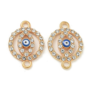 Alloy Blue Enamel Evil Eye Connector Charms, Crystal Rhinestone Links, Golden, Flat Round, 19.5x14x3mm, Hole: 1.8mm