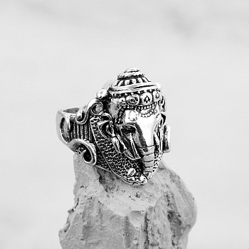 Adjustable Retro Alloy Cuff Rings for Men, Elephant, Adjustable