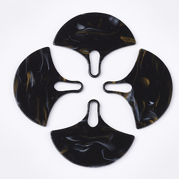 Cellulose Acetate(Resin) Pendants, Ginkgo Leaf, Black, 43x51.5x2mm, Hole: 16x4.5mm