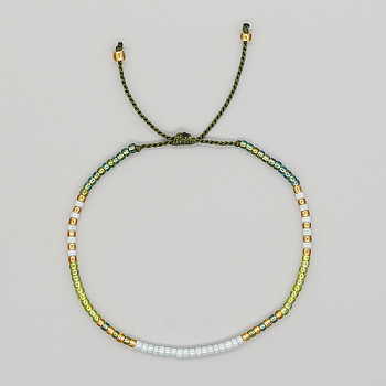 Glass Seed Braided Beaded Bracelets, Adjustable Bracelet, Dark Olive Green, 11 inch(28cm)