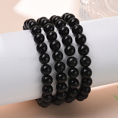 Natural Obsidian Beaded Stretch Bracelets(BJEW-Q692-12-8mm)-4