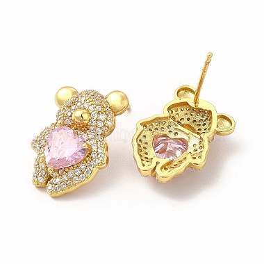 Rack Plating Brass Micro Pave Cubic Zirconia Stud Earrings for Women(EJEW-H091-20G)-2