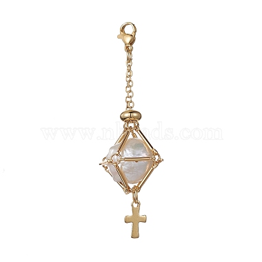 Brass Macrame Pouch Empty Stone Holder Cross Pendant Decoration(HJEW-JM01288)-2