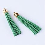 Faux Suede Tassel Pendant Decorations, with CCB Plastic Cord Ends, Golden, Teal, 84~89x11.5~12mm, Hole: 2.5mm(FIND-T003-A02)
