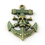 Anchor with Skull Zinc Alloy Big Pendants, Cadmium Free & Lead Free, Antique Bronze & Green Patina, 54x36x4mm, Hole: 3.5mm(PALLOY-R065-155-LF)