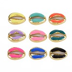 Rack Plating Alloy Charms, with Enamel, Cadmium Free & Lead Free, Cowrie Shell, Light Gold, Mixed Color, 8.5x12x3mm(PALLOY-S132-245A-RS)
