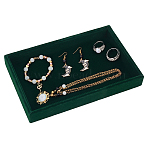 Rectangle Wood Covered with Velvet Jewelry Display Trays, for Rings, Necklaces, Earrings,Bracelets Storage, Dark Green, 22.5x14.5x2.9cm, Inner Size: 21x12.95x2.3cm(AJEW-WH0332-26)
