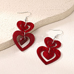 Valentine's Day Acrylic Dangle Earrings, Heart, Stainless Steel Color, FireBrick, 68x34mm(WG84630-01)