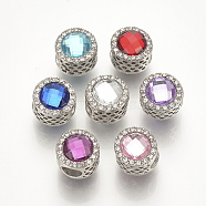 Alloy Rhinestone European Beads, with Acrylic Rhinestones, Large Hole Beads, Column, Mixed Color, 12x11.5mm, Hole: 5mm(MPDL-Q208-006)