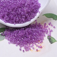 MIYUKI Delica Beads, Cylinder, Japanese Seed Beads, 11/0, (DB0073) Magenta Lined Crystal AB, 1.3x1.6mm, Hole: 0.8mm, about 10000pcs/bag, 50g/bag(SEED-X0054-DB0073)