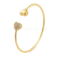 Heart Clear Cubic Zirconia Cuff Bangles, Rack Plating Brass Torque Bangles for Women, Cadmium Free & Lead Free, Long-Lasting Plated, Golden, Inner Diameter: 2x2-1/2 inch(5.1x6.2cm)(BJEW-Z072-01G)