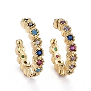 Brass Micro Pave Cubic Zirconia Cuff Earrings, Long-Lasting Plated, Flower, Colorful, Real 18K Gold Plated, 13x15x2.5mm(X-ZIRC-H109-06G)