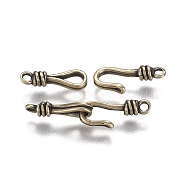 Brass Hook and Eye Clasps, Long-Lasting Plated, Antique Bronze, Eye: 13.5x4.5x3mm, Hole: 1.4mm, Hook: 13.5x5.5x3mm, Hole: 1.4mm(KK-F120-016AB)