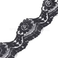 Nylon Lace Trim, for Jewelry Making, Flower Pattern, Black, 1-3/4 inch(44mm), about 5.47 Yards(5m)/Bag(OCOR-XCP0001-52)