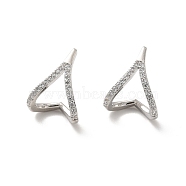 Clear Cubic Zirconia Twist Heart Stud Earrings, Long-Lasting Plated Brass Half Hoop Earrings for Women, Cadmium Free & Lead Free, Real Platinum Plated, 15x13mm, Pin: 1mm(EJEW-K093-17P)