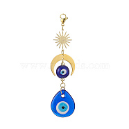 Handmade Evil Eye Lampwork Pendant Decorations, Sun and Moon Charm Decoration, Teardrop Pattern, 122mm, Pendant: 105x29.5x5.5mm(HJEW-JM00912-03)