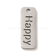 201 Stainless Steel Pendants, Laser Cut, Rectangle with Happy Charm, Stainless Steel Color, 17x6x1mm, Hole: 1.5mm(STAS-E217-39B-P)
