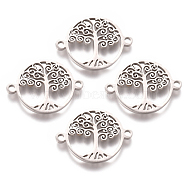 Stainless Steel Links connectors, Flat Round with Tree of Life, Stainless Steel Color, 16x21x1mm, Hole: 1.5mm(STAS-CJC0003-01P)