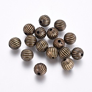 CCB Plastic Corrugated Beads, Round, Grooved, Antique Bronze, 10mm, Hole: 2mm(CCB-G008-08AB)