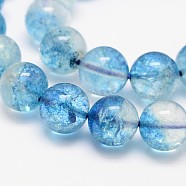 Dyed Round Natural Crackle Quartz Beads Strands, SkyBlue, 4mm, Hole: 1mm; about 47pcs/strand, 7.5inches(G-K084-4mm-03B)