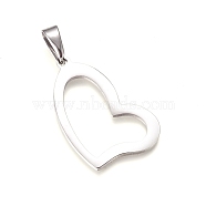 304 Stainless Steel Pendants, Heart, Stainless Steel Color, 37.5x23x1.5mm, Hole: 10x4.5mm(STAS-I135-33P)
