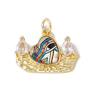 Brass Micro Pave Clear Cubic Zirconia Pendants, with Eye Resin and Jump Rings, Lead Free & Cadmium Free, Boat with Heart Charm, Real 18K Gold Plated, Colorful, 17x22.5x4.5mm, Hole: 4mm(KK-I692-04G-07)