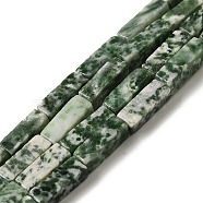 Natural Green Spot Jasper Beads Strands, Rectangle, 13~13.5x4~4.5x4~4.5mm, Hole: 1.2mm, about 29pcs/strand, 15.24''(38.7cm)(G-G873-A03-01)