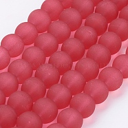 Transparent Glass Bead Strands, Frosted, Round, Crimson, 10mm, Hole: 1.3~1.6mm, about 80pcs/strand, 31.4 inch(GLAA-S031-10mm-40)