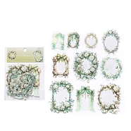 20Pcs 10Styles Flowers and Mirrors Paper Scrapbook Stickers, for DIY Album Scrapbook, Diary Decoration, Green, 50.5~90.5x39~70x0.1mm(DIY-I113-06E)