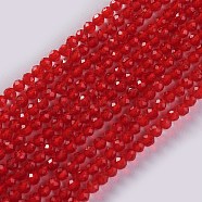 Glass Beads Strands, Faceted, Round, Red, 2x2mm, Hole: 0.4mm, about 193~197pcs/strand, 14.17 inch~15.51 inch(36~39.4cm)(EGLA-E057-02B-07)