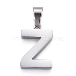 304 Stainless Steel Letter Pendants, Manual Polishing, Alphabet, Stainless Steel Color, Letter.Z, 18.5x12.5x4mm, Hole: 6.5x3.5mm(STAS-H127-Z-P)