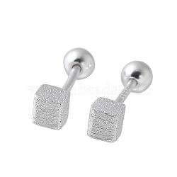 S999 Fine Silver Stud Earrings, Cube, Silver, 3x3mm(EJEW-M064-02S)