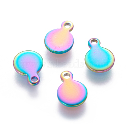 Ion Plating(IP) 304 Stainless Steel Charms, Flat Round, Rainbow Color, 8x6x0.8mm, Hole: 1.2mm(X-STAS-L216-17B)