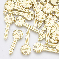 Alloy Pendants, Key with Word Love, Light Gold, 27.5x10.5x1.5mm, Hole: 2mm(PALLOY-T067-129LG)