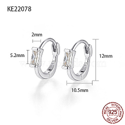 Rhodium Plated 925 Sterling Silver Pave Cubic Zirconia Rectangle Hoop Earrings for Women, with 925 Stamp, Platinum, Clear, 12x2x10.5mm(CA6566-4)