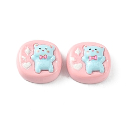 Opaque Cute Cartoon Resin Cabochons, Rectangle, Pink, 15.5~17x16~17.5x7.5~8mm(CRES-O006-06D)