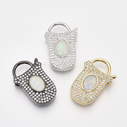 Brass Micro Pave Cubic Zirconia Pendants, Oval PadLock Charms, Clear, Mixed Color, 24.5x16x5mm, Hole: 5x8mm(ZIRC-S061-137)