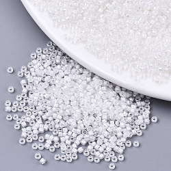Glass Seed Beads, Fit for Machine Eembroidery, Transparent Inside Colours, Round, White, 2.5x1.5mm, Hole: 1mm, about 20000pcs/bag(SEED-S042-07A-06)