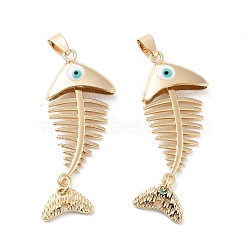 Rack Plating Alloy Enamel Big Pendants, Fish with Evil Eye Charm, Cadmium Free & Nickel Free & Lead Free, Golden, White, 54x20x6mm, Hole: 6.5x4mm(FIND-C050-08G-01)