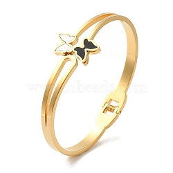 Adjustable Butterfly Enamel Shell Torque Bangles, Vacuum Plating 304 Stainless Steel Bangles for Women, Golden, Inner Diameter: 1-3/4x2-3/8  inch(4.5x5.9cm)(BJEW-F474-16G)