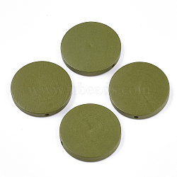 Painted Natural Wood Beads, Flat Round, Olive, 30x5~5.5mm, Hole: 2mm(X-WOOD-S049-02A-05)