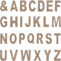 Glitter Rhinestone Iron On Patches, Applique, for Shoes, Hats, Costume Accessories, Alphabet A~Z, &, Gold, 60~67x14~63x2.5mm, 1sheet(DIY-FG0001-28A)