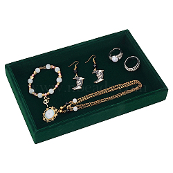 Rectangle Wood Covered with Velvet Jewelry Display Trays, for Rings, Necklaces, Earrings,Bracelets Storage, Dark Green, 22.5x14.5x2.9cm, Inner Size: 21x12.95x2.3cm(AJEW-WH0332-26)