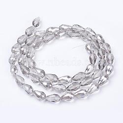 Electroplate Glass Beads Strands, AB Color Plated, Faceted Teardrop, Light Grey, 15x10mm, Hole: 1mm, 50pcs/strand, 27.1 inch(EGLA-D015-15x10mm-34)