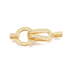 925 Sterling Silver Micro Pave Clear Cubic Zirconia Fold Over Clasps, with S925 Stamp, Real 18K Gold Plated, 25x9.5x4mm, Hole: 0.9~1mm, clasps: 16.5x5.5x4mm, ring: 12x9.5x2.5mm(STER-T007-111G)