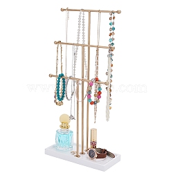 3-Tier Iron T-Bar Jewelry Display Risers, Jewelry Organizer Holder with White Wooden Base, for Bracelets Necklaces Storage, Golden, 11x24x45cm(ODIS-C008-02G)