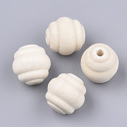 Natural Wood European Beads, Beehive Beads, Floral White, 20x19.5mm, Hole: 4mm(X-WOOD-S053-49)
